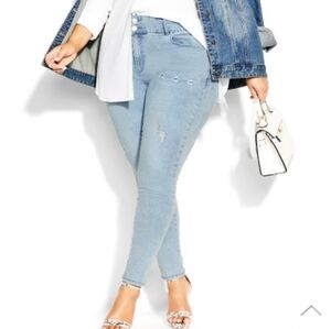 City Chic High Rise Rip Jean light denim wash Size 16